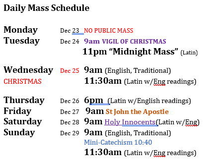 Christmas mass Schedule
